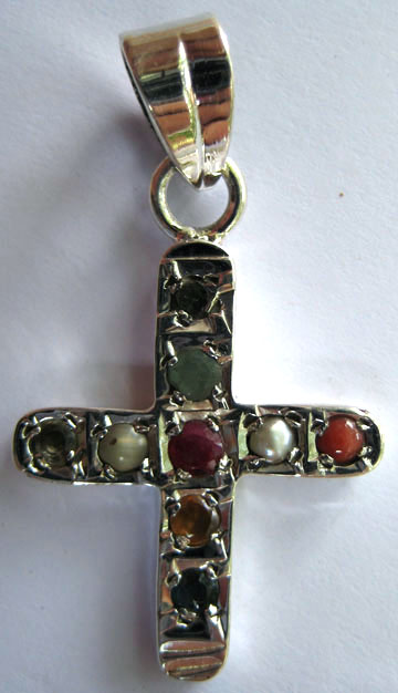 Navratan Silver Cross Pendant