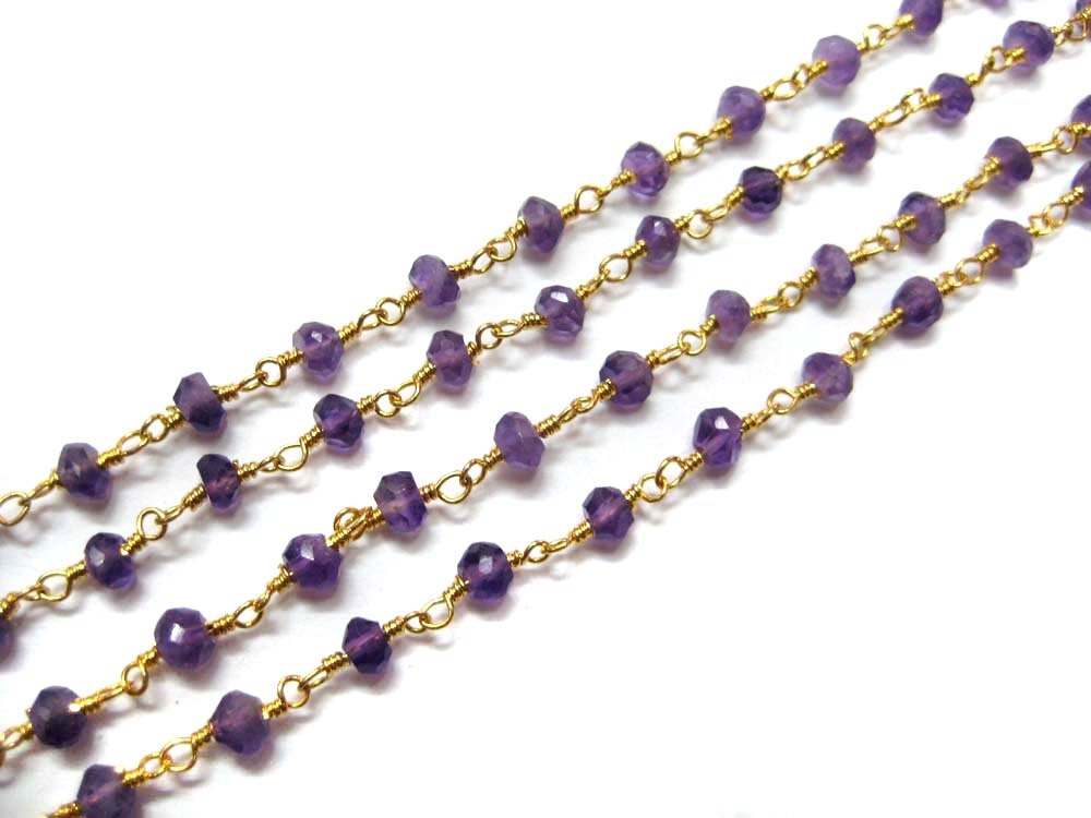 Gold Plated Beaded Chain Faceted Amethyst Gemstone